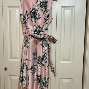 Elegant Pink Floral Fit-and-Flare Dress